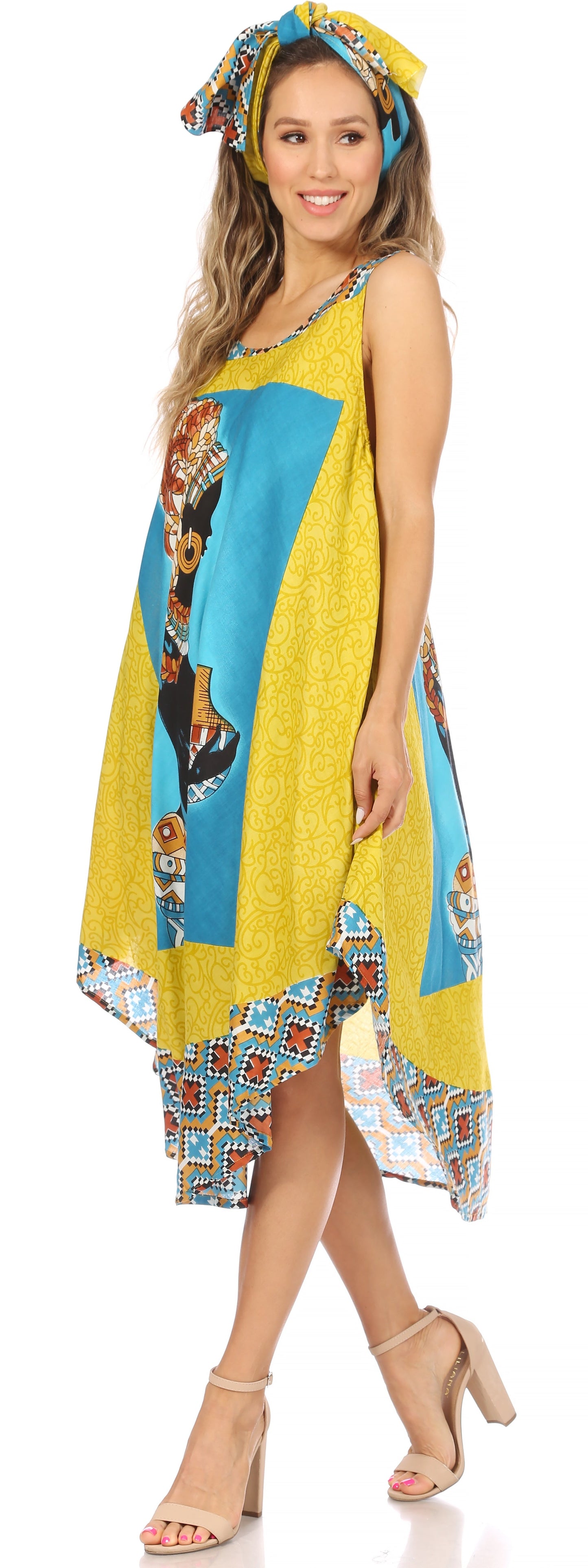 Sakkas Urbi Women's Casual African Print Beach Sleeveless Cover-up Caftan Dress - Buy One Get One