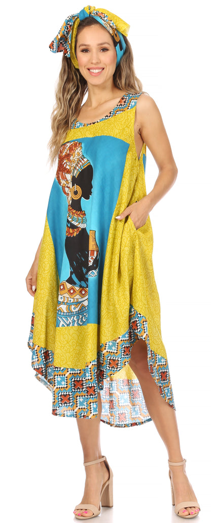 Sakkas Urbi Women's Casual African Print Beach Sleeveless Cover-up Caftan Dress - Buy One Get One