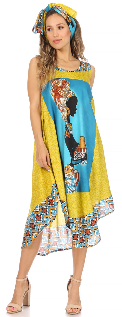 Sakkas Urbi Women's Casual African Print Beach Sleeveless Cover-up Caftan Dress - Buy One Get One