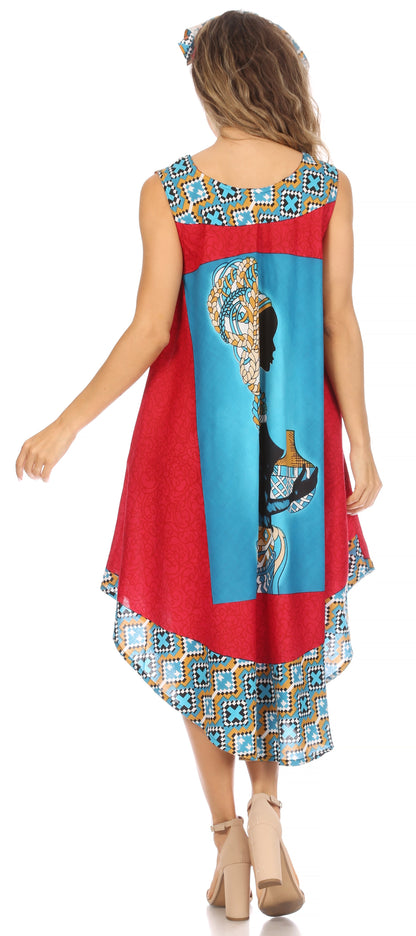 Sakkas Urbi Women's Casual African Print Beach Sleeveless Cover-up Caftan Dress - Buy One Get One