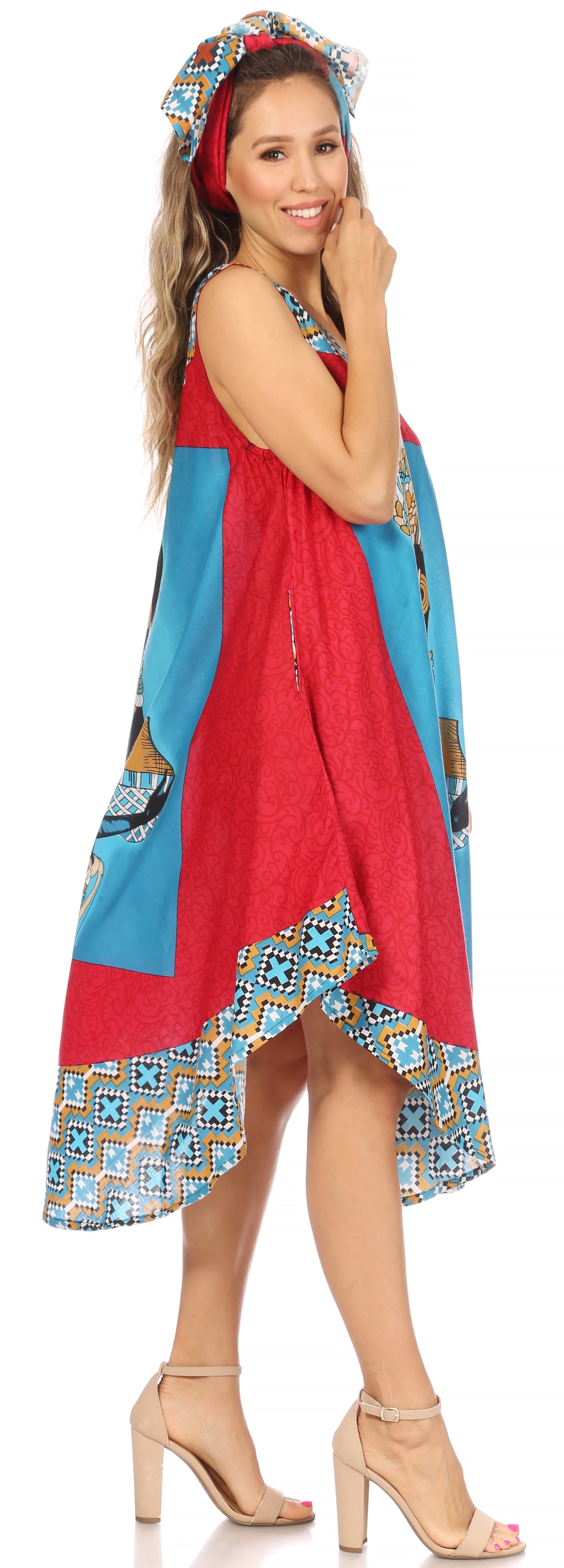 Sakkas Urbi Women's Casual African Print Beach Sleeveless Cover-up Caftan Dress - Buy One Get One