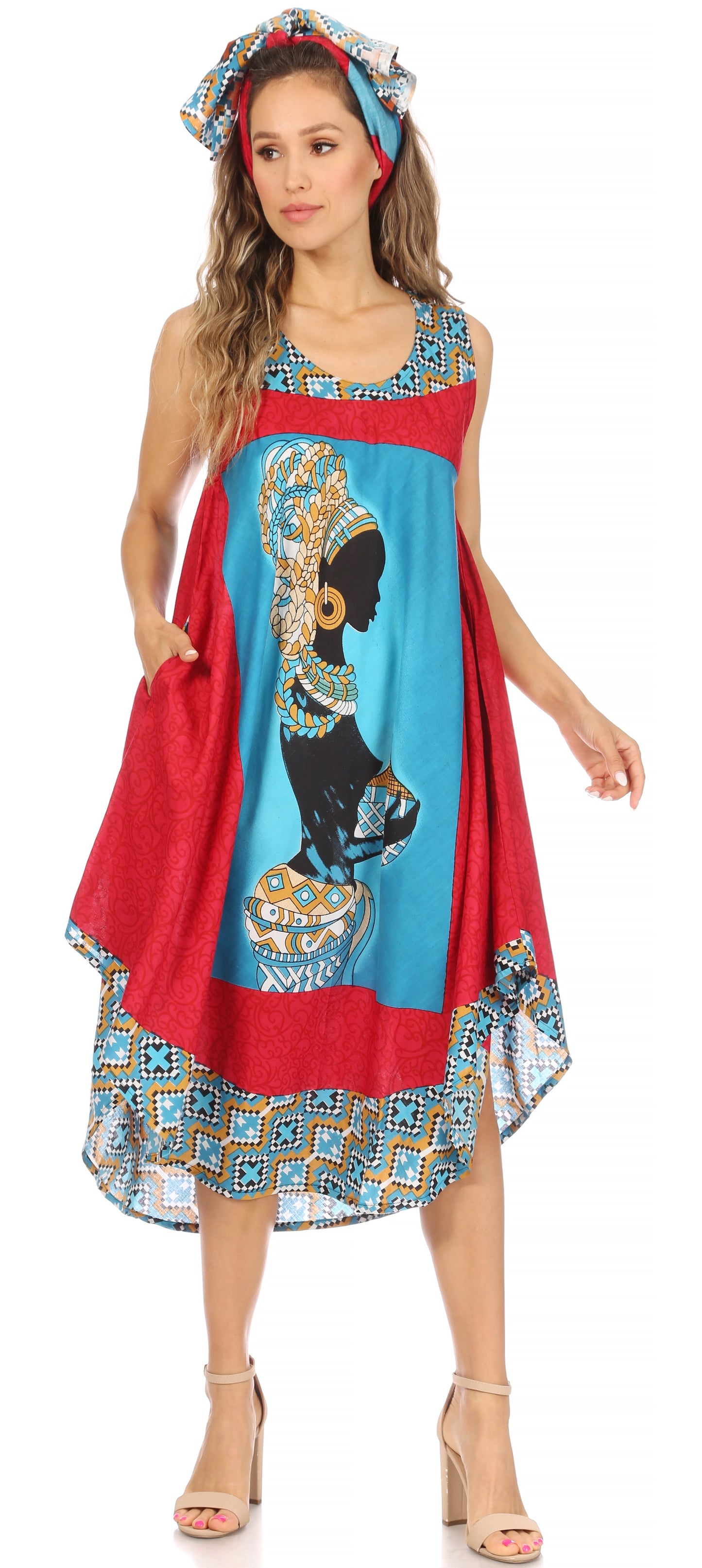 Sakkas Urbi Women's Casual African Print Beach Sleeveless Cover-up Caftan Dress - Buy One Get One