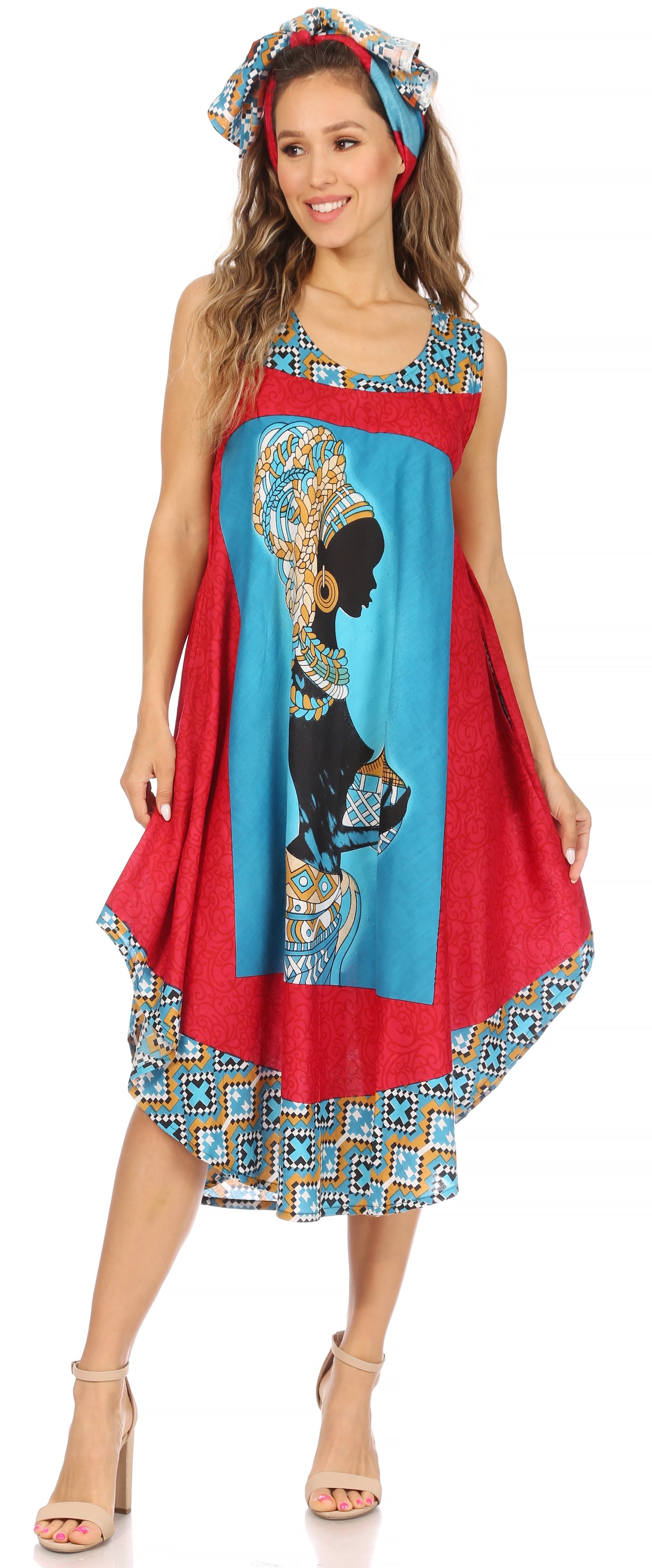 Sakkas Urbi Women's Casual African Print Beach Sleeveless Cover-up Caftan Dress - Buy One Get One
