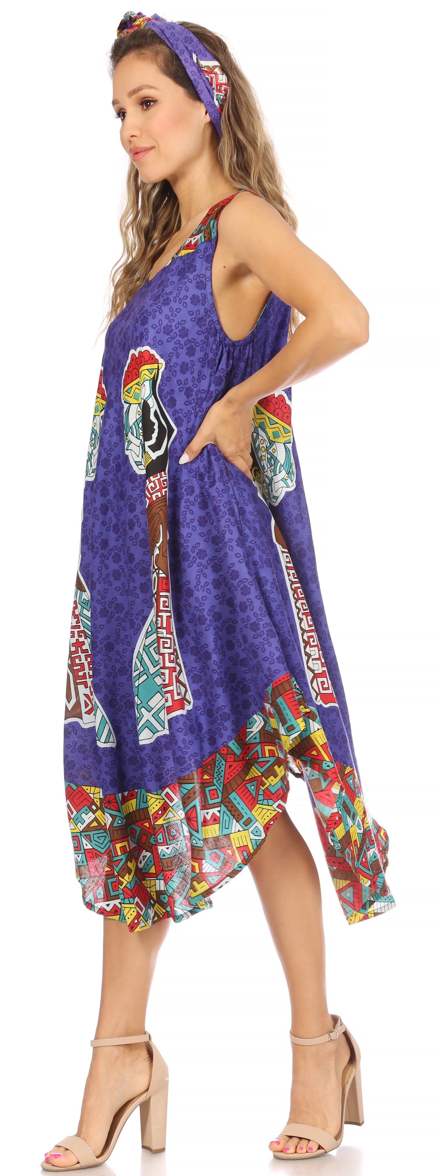 Sakkas Urbi Women's Casual African Print Beach Sleeveless Cover-up Caftan Dress - Buy One Get One