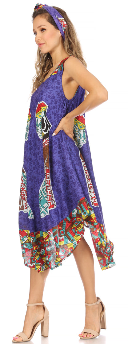 Sakkas Urbi Women's Casual African Print Beach Sleeveless Cover-up Caftan Dress - Buy One Get One