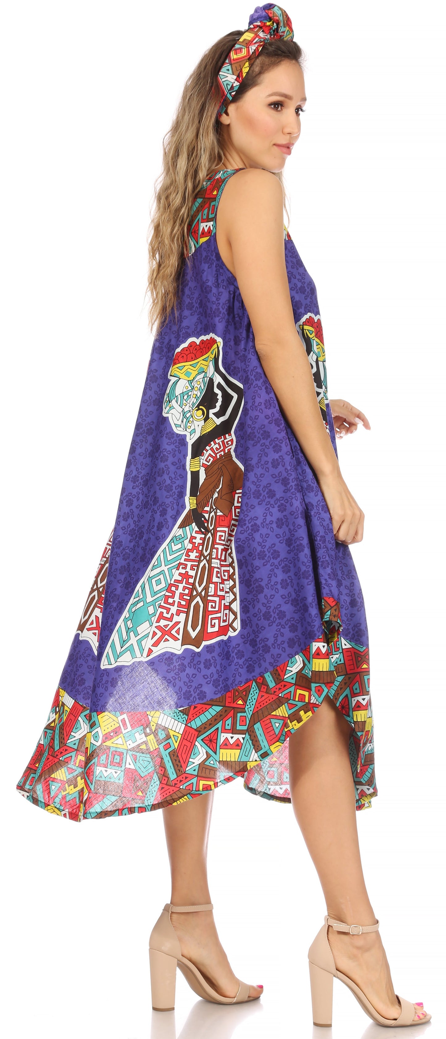 Sakkas Urbi Women's Casual African Print Beach Sleeveless Cover-up Caftan Dress - Buy One Get One