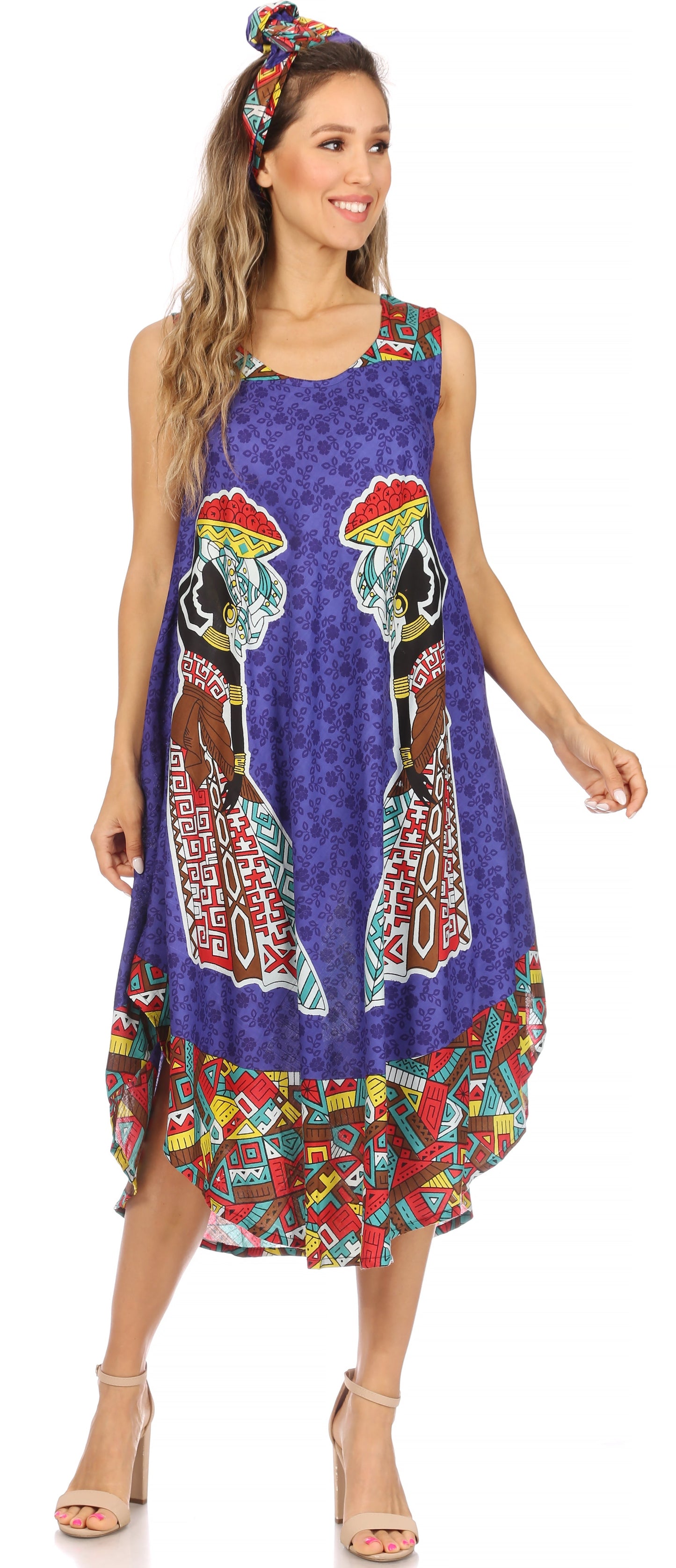 Sakkas Urbi Women's Casual African Print Beach Sleeveless Cover-up Caftan Dress - Buy One Get One