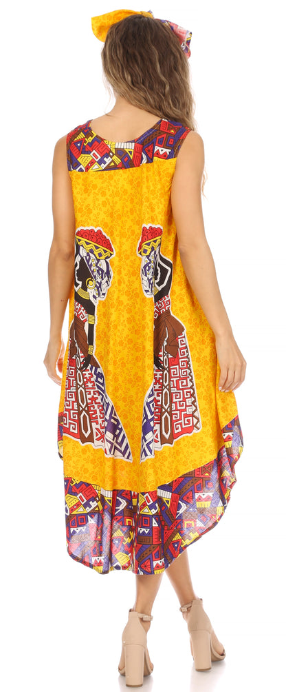 Sakkas Urbi Women's Casual African Print Beach Sleeveless Cover-up Caftan Dress - Buy One Get One