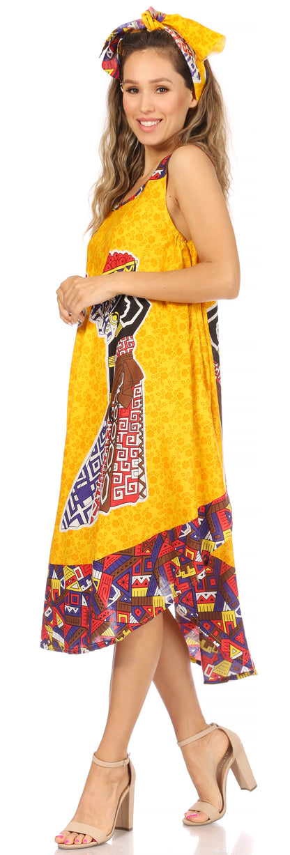 Sakkas Urbi Women's Casual African Print Beach Sleeveless Cover-up Caftan Dress - Buy One Get One