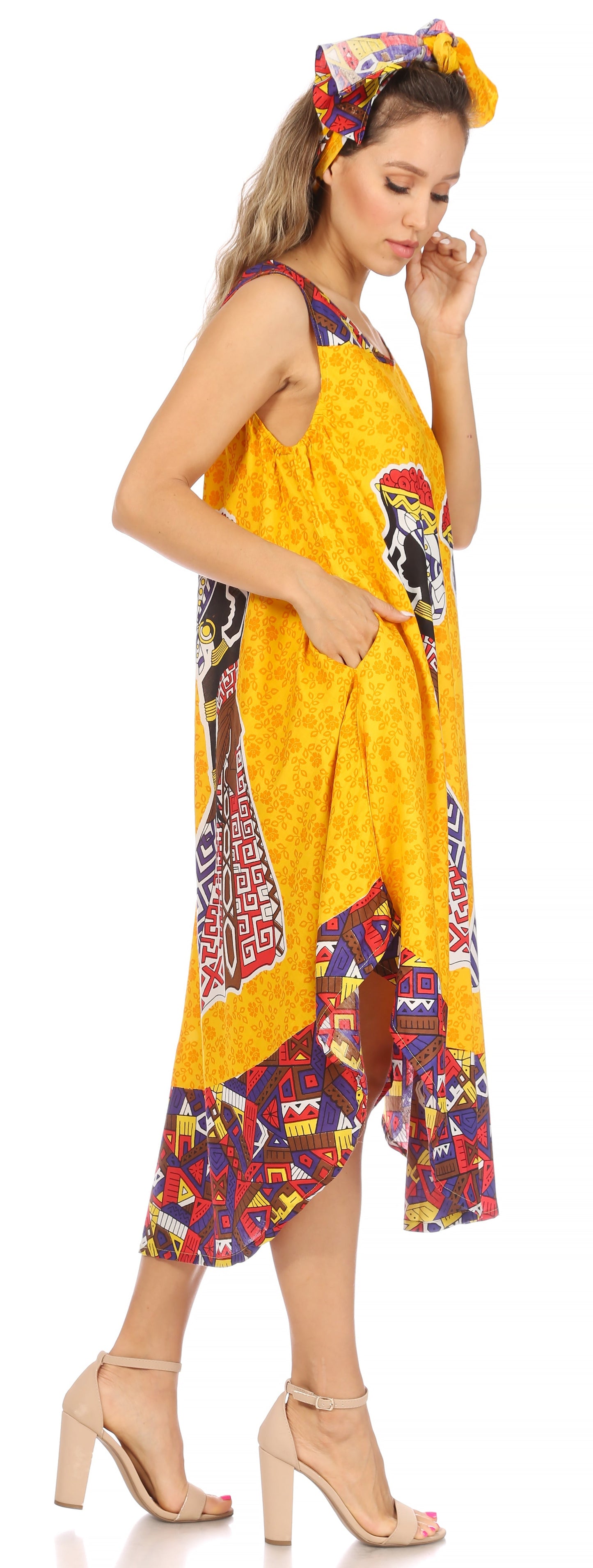 Sakkas Urbi Women's Casual African Print Beach Sleeveless Cover-up Caftan Dress - Buy One Get One
