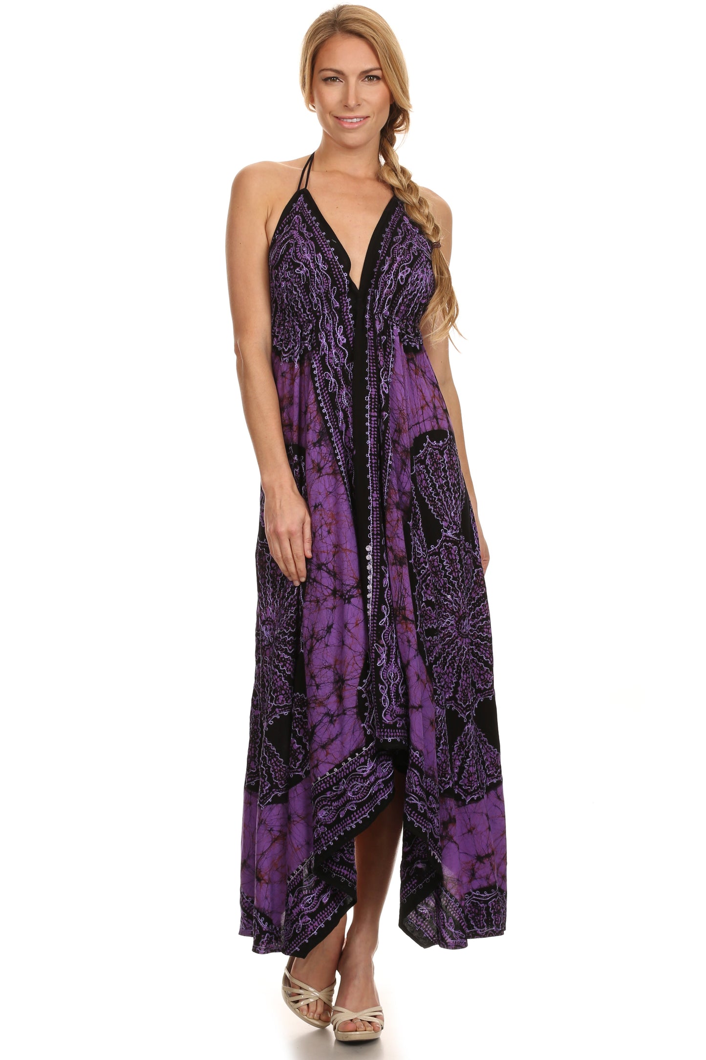 Sakkas Batik Medallion Handkerchief Hem Adjustable Dress