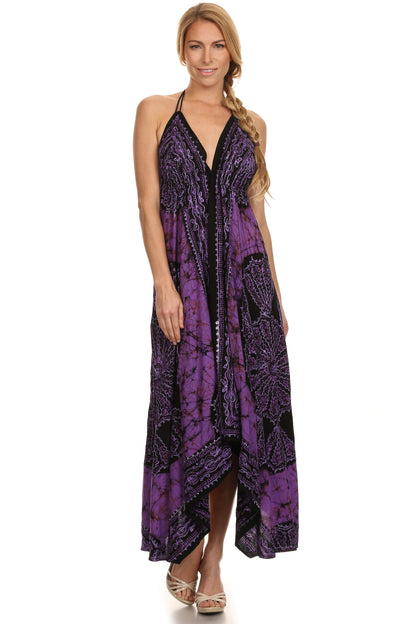 Sakkas Batik Medallion Handkerchief Hem Adjustable Dress