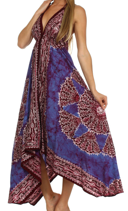 Sakkas Batik Medallion Handkerchief Hem Adjustable Dress