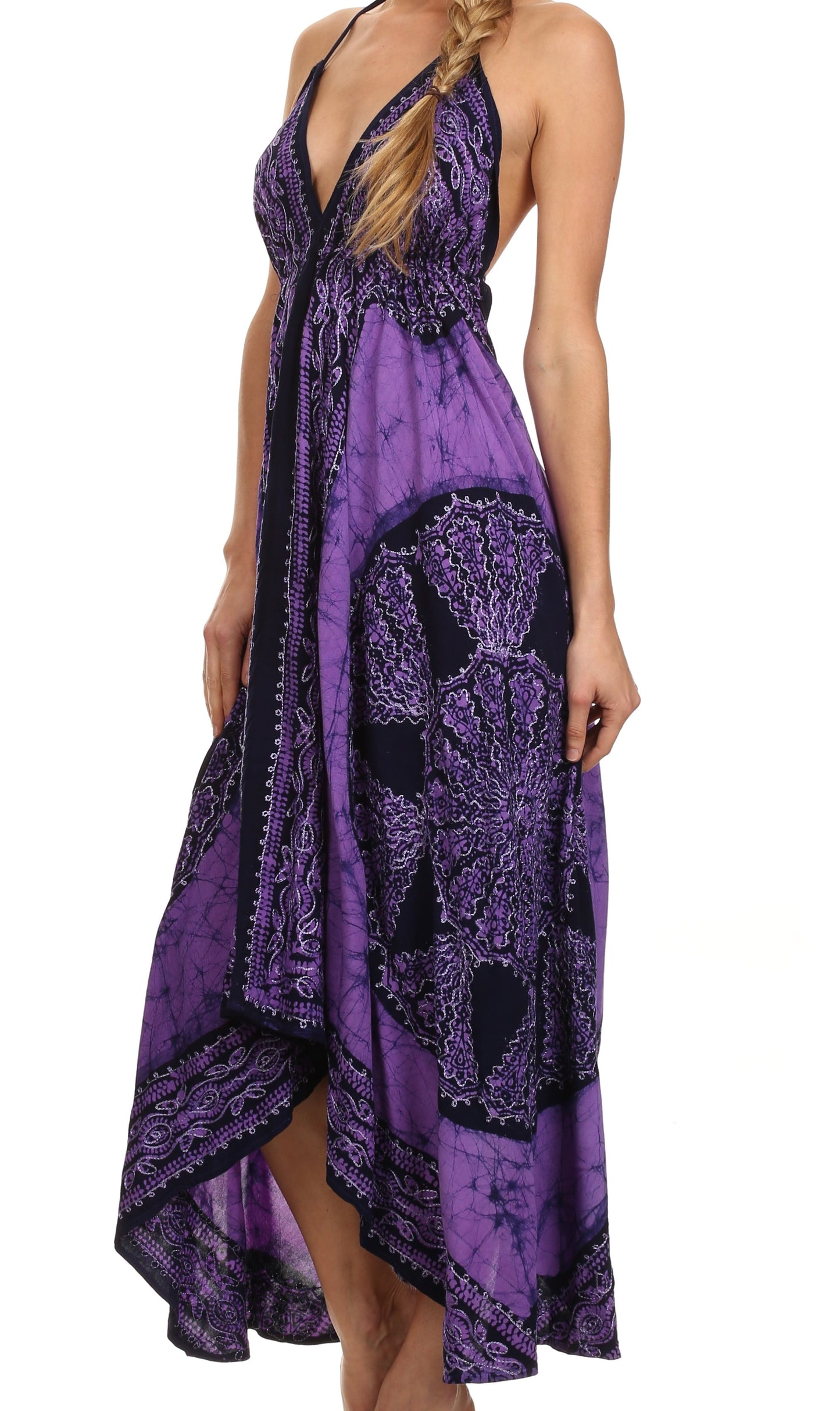 Sakkas Batik Medallion Handkerchief Hem Adjustable Dress