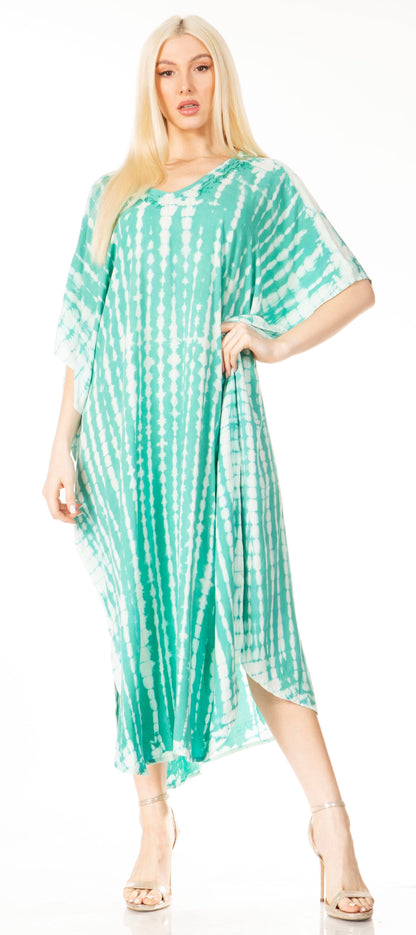 Sakkas Maitte Women's V-Neck Printed Kaftan Cover-Up Dress for the Beach - Buy One Get One