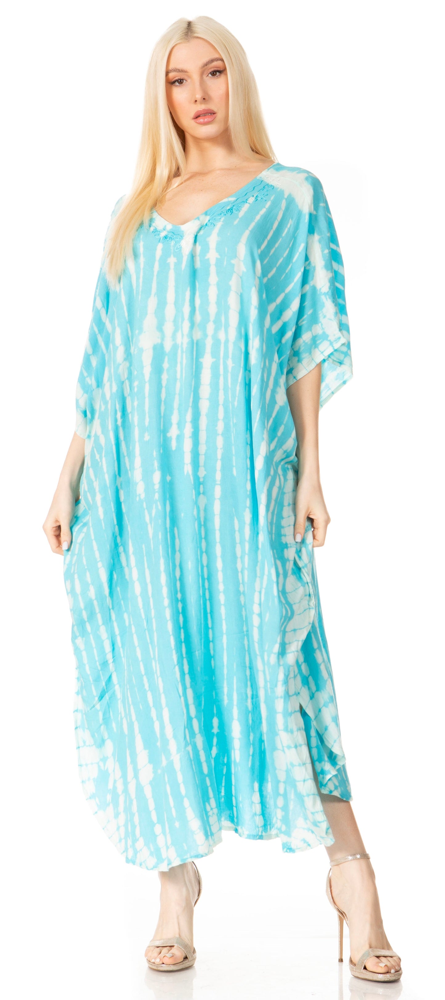 Sakkas Maitte Women's V-Neck Printed Kaftan Cover-Up Dress for the Beach - Buy One Get One