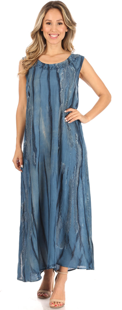 Sakkas Raquel Women's Casual Sleeveless Maxi Summer Caftan Column Dress Tie-Dye