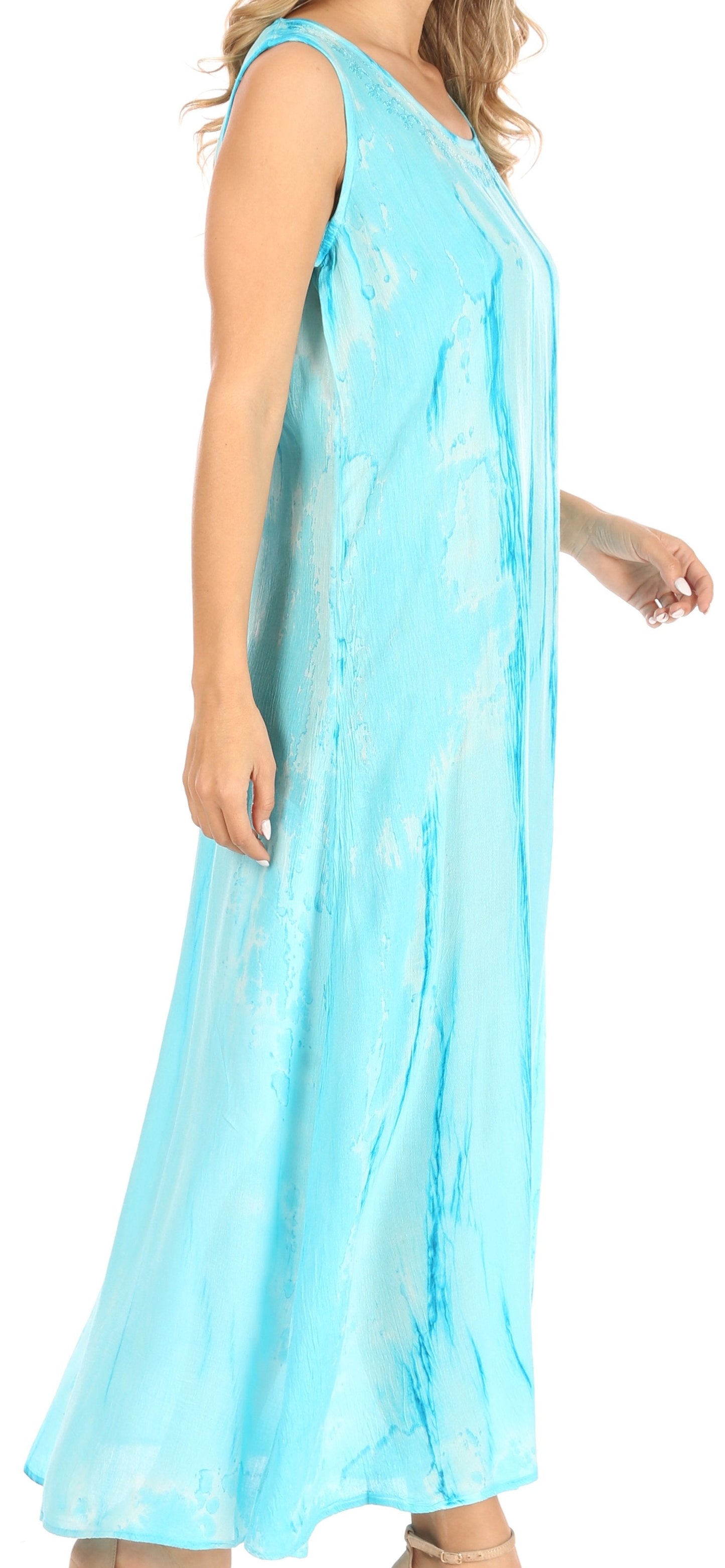 Sakkas Raquel Women's Casual Sleeveless Maxi Summer Caftan Column Dress Tie-Dye