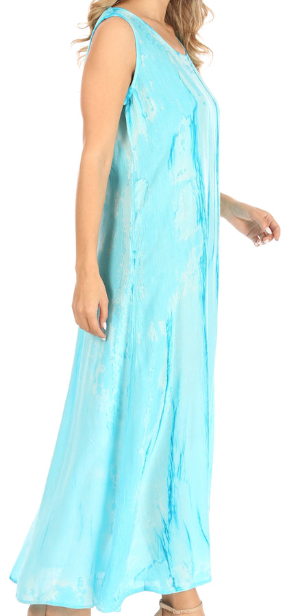 Sakkas Raquel Women's Casual Sleeveless Maxi Summer Caftan Column Dress Tie-Dye