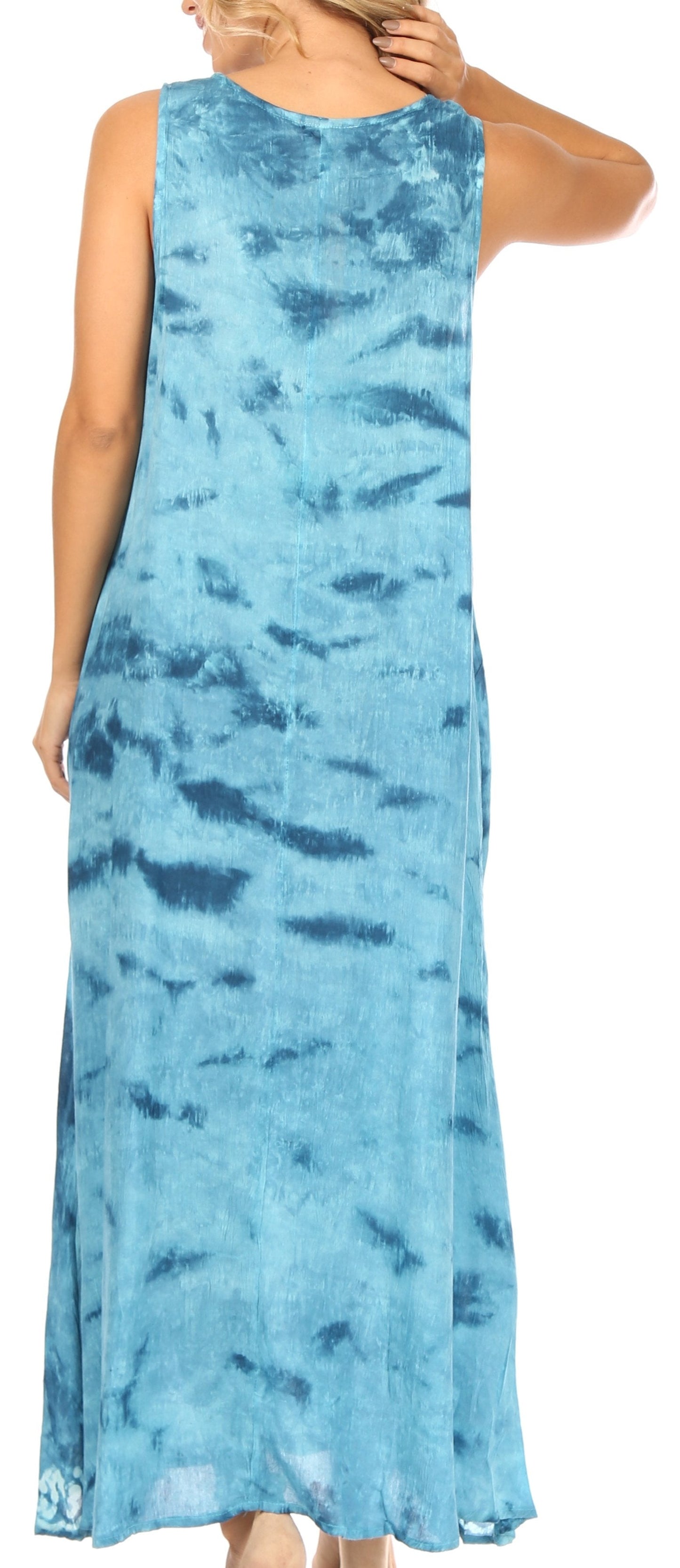 Sakkas Leonor Women's Maxi Sleeveless Tank Long Print Dress with Pockets and Ties
