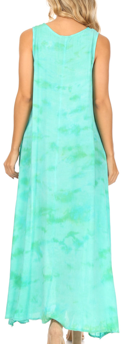 Sakkas Leonor Women's Maxi Sleeveless Tank Long Print Dress with Pockets and Ties