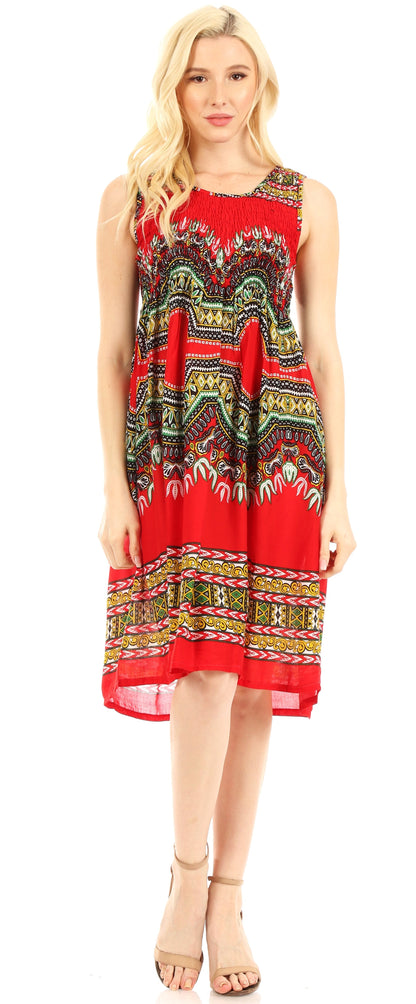 Sakkas Darcia Women's Casual Summer Cocktail Elastic Stretchy Dashiki Print Dress