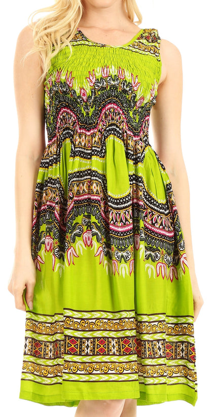 Sakkas Darcia Women's Casual Summer Cocktail Elastic Stretchy Dashiki Print Dress
