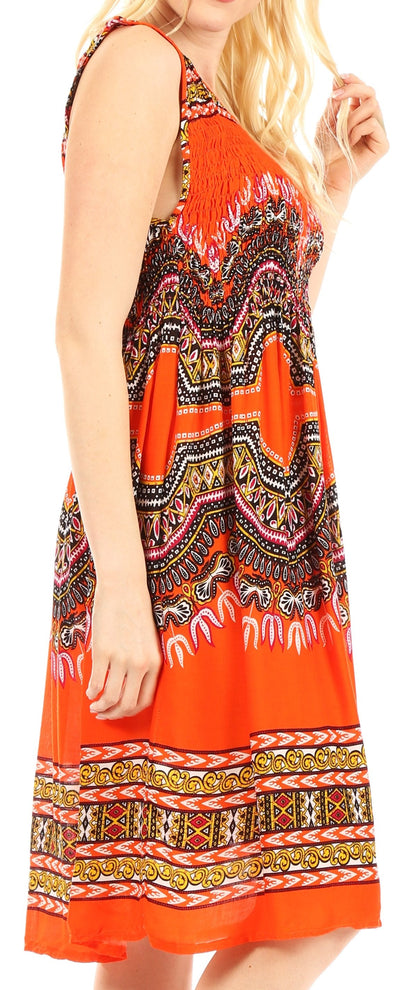 Sakkas Darcia Women's Casual Summer Cocktail Elastic Stretchy Dashiki Print Dress