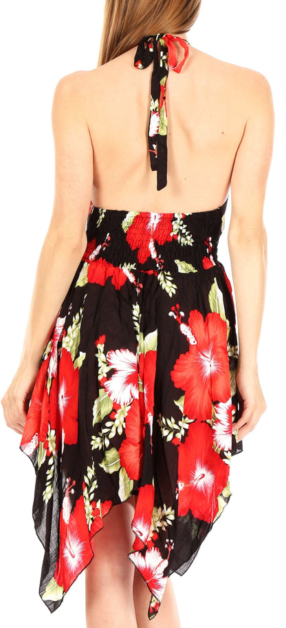 Sakkas Svana Women's V-neck Spaghetti Strap Floral Print Summer Casual Short Dress
