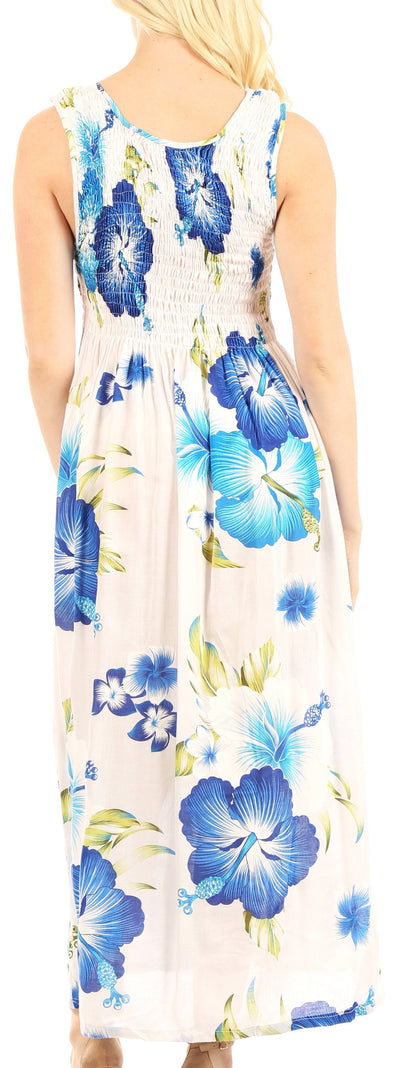 Sakkas Iyabo Women's Sleeveless Casual Summer Floral Print Dress Maxi Long Stretch