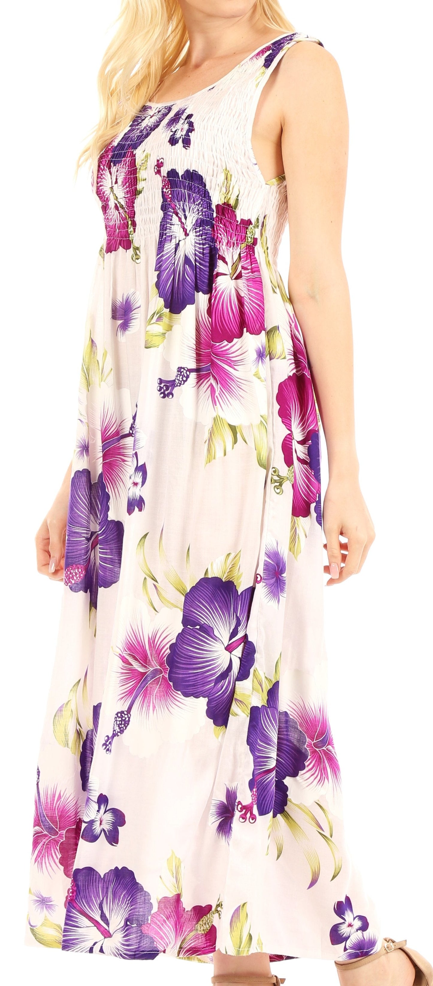 Sakkas Iyabo Women's Sleeveless Casual Summer Floral Print Dress Maxi Long Stretch