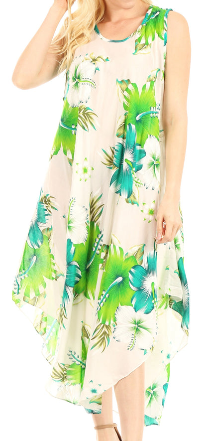 Sakkas Aba Women's Casual Summer Floral Print Sleeveless Loose Dress Cover-up