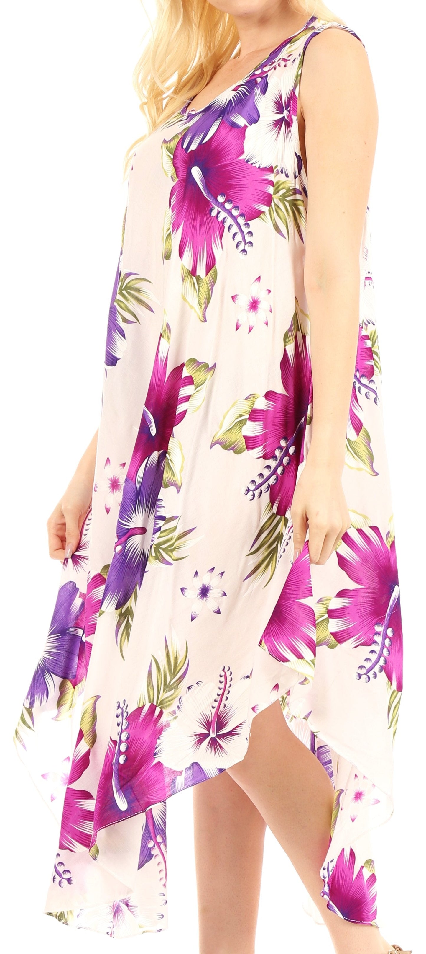 Sakkas Aba Women's Casual Summer Floral Print Sleeveless Loose Dress Cover-up