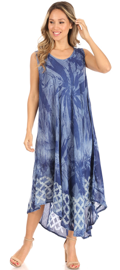 Sakkas Arema Women's Casual Summer Sleeveless Caftan Maxi Tent Dress Batik Loose