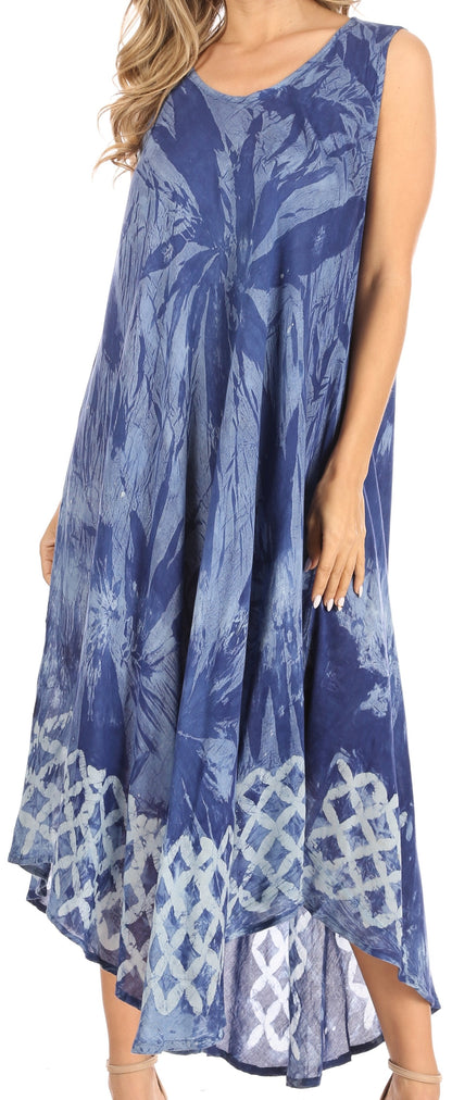 Sakkas Arema Women's Casual Summer Sleeveless Caftan Maxi Tent Dress Batik Loose