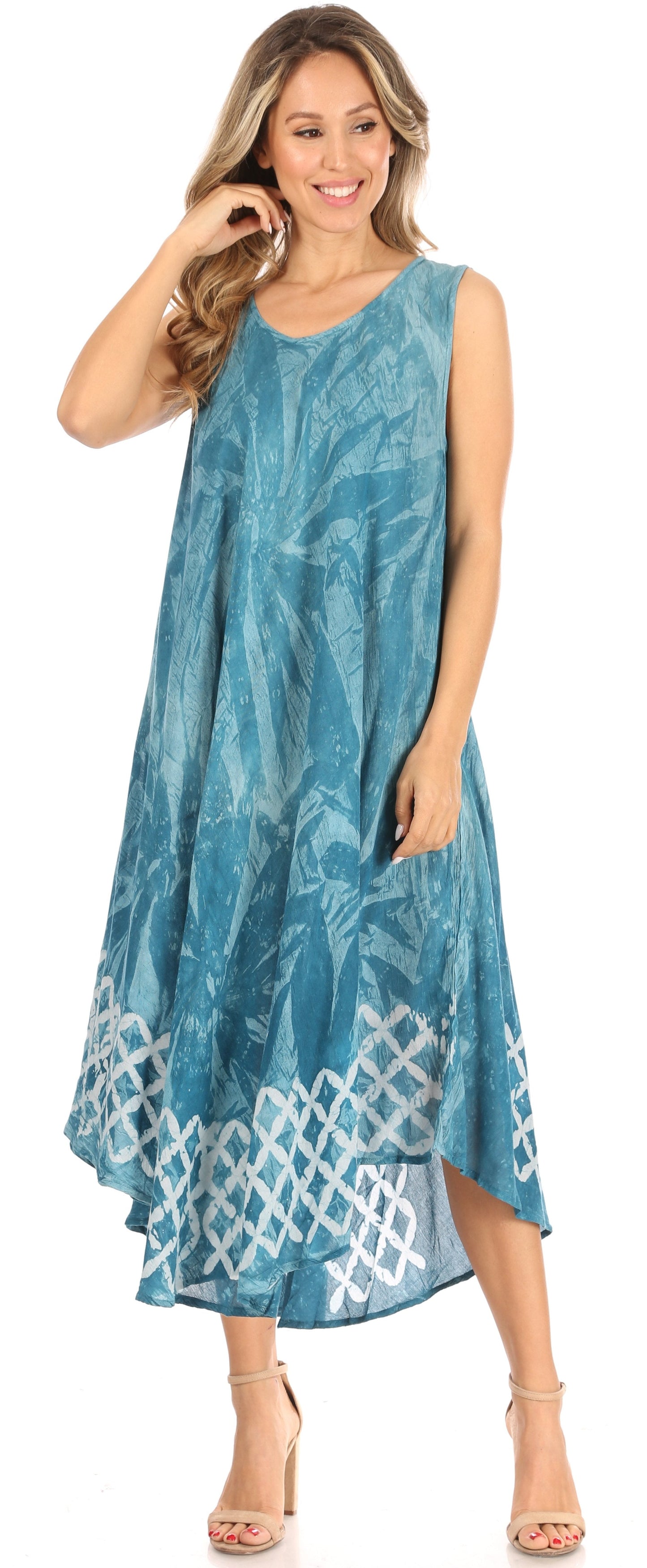 Sakkas Arema Women's Casual Summer Sleeveless Caftan Maxi Tent Dress Batik Loose
