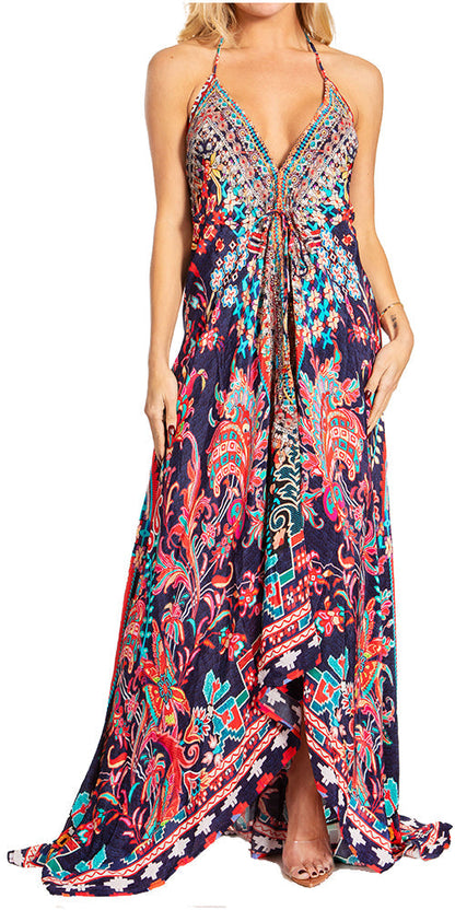Sakkas Lizi 2025 Womens Maxi High-low Halter Handkerchief Long Dress Beach Party