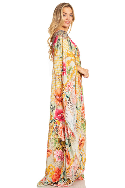 Sakkas Dora Women's One Shoulder Short Sleeve Casual Elegant Maxi Dress with Print