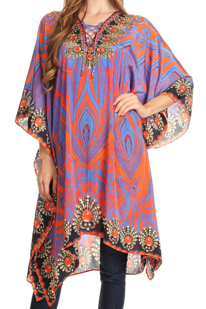 Sakkas Kristy Long Tall Lightweight Caftan Dress / Cover Up With V-Neck Jewels