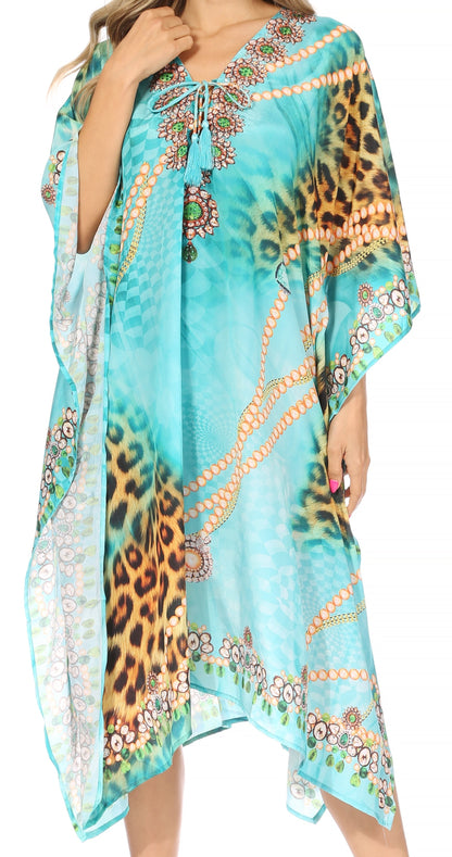 Sakkas Kristy Long Tall Lightweight Caftan Dress / Cover Up With V-Neck Jewels