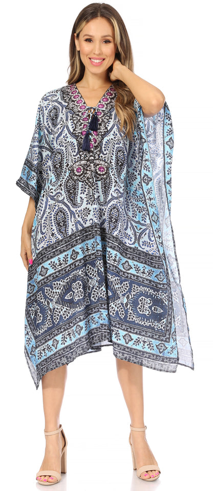 Sakkas Kristy Long Tall Lightweight Caftan Dress / Cover Up With V-Neck Jewels