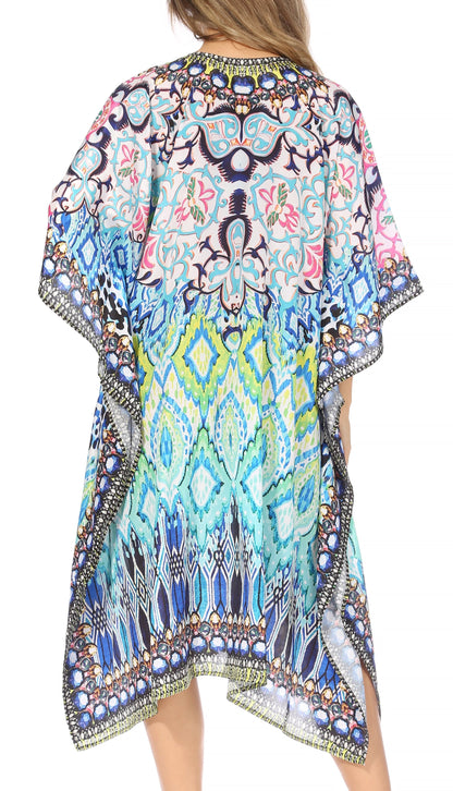 Sakkas Kristy Long Tall Lightweight Caftan Dress / Cover Up With V-Neck Jewels