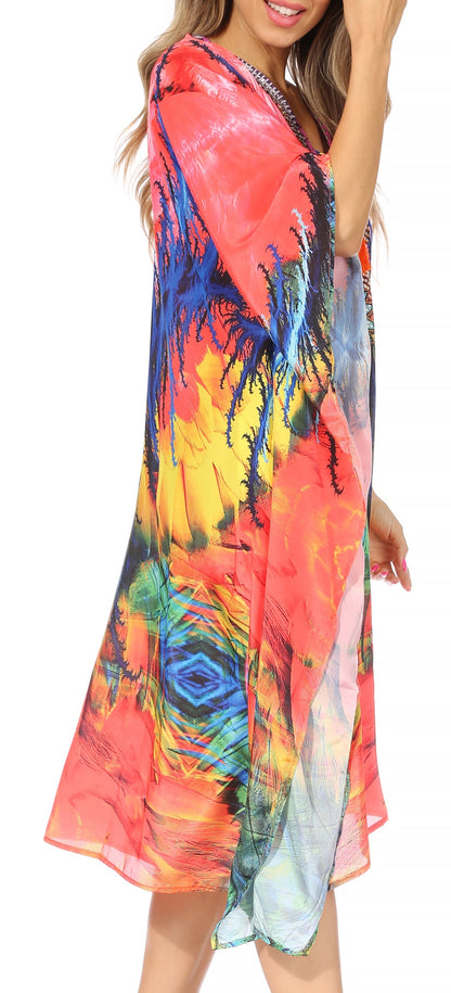 Sakkas Kristy Long Tall Lightweight Caftan Dress / Cover Up With V-Neck Jewels