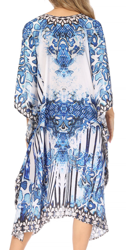 Sakkas Kristy Long Tall Lightweight Caftan Dress / Cover Up With V-Neck Jewels
