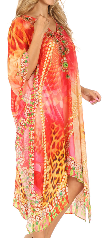 Sakkas Kristy Long Tall Lightweight Caftan Dress / Cover Up With V-Neck Jewels