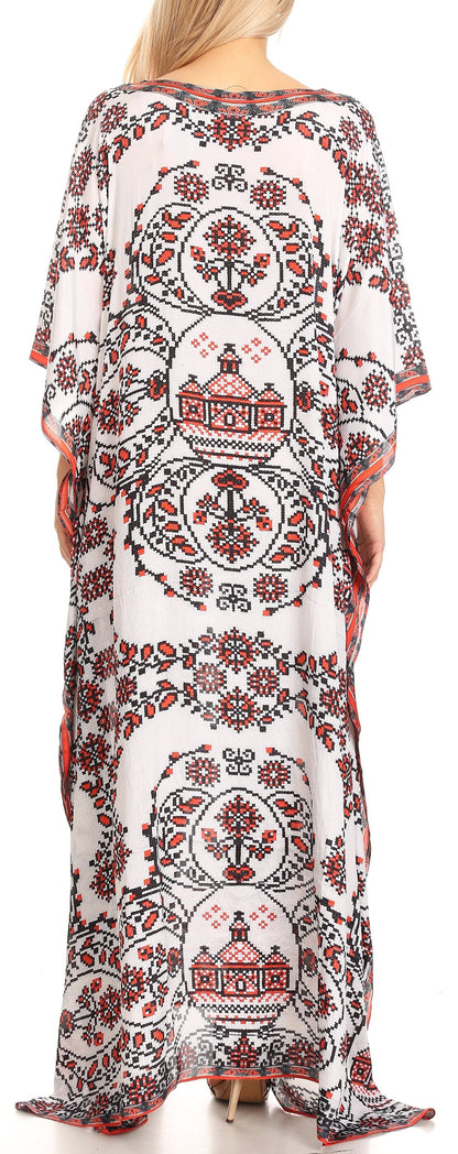 Sakkas Anahi Flowy Design V Neck Long Caftan Dress / Cover Up With Rhinestone