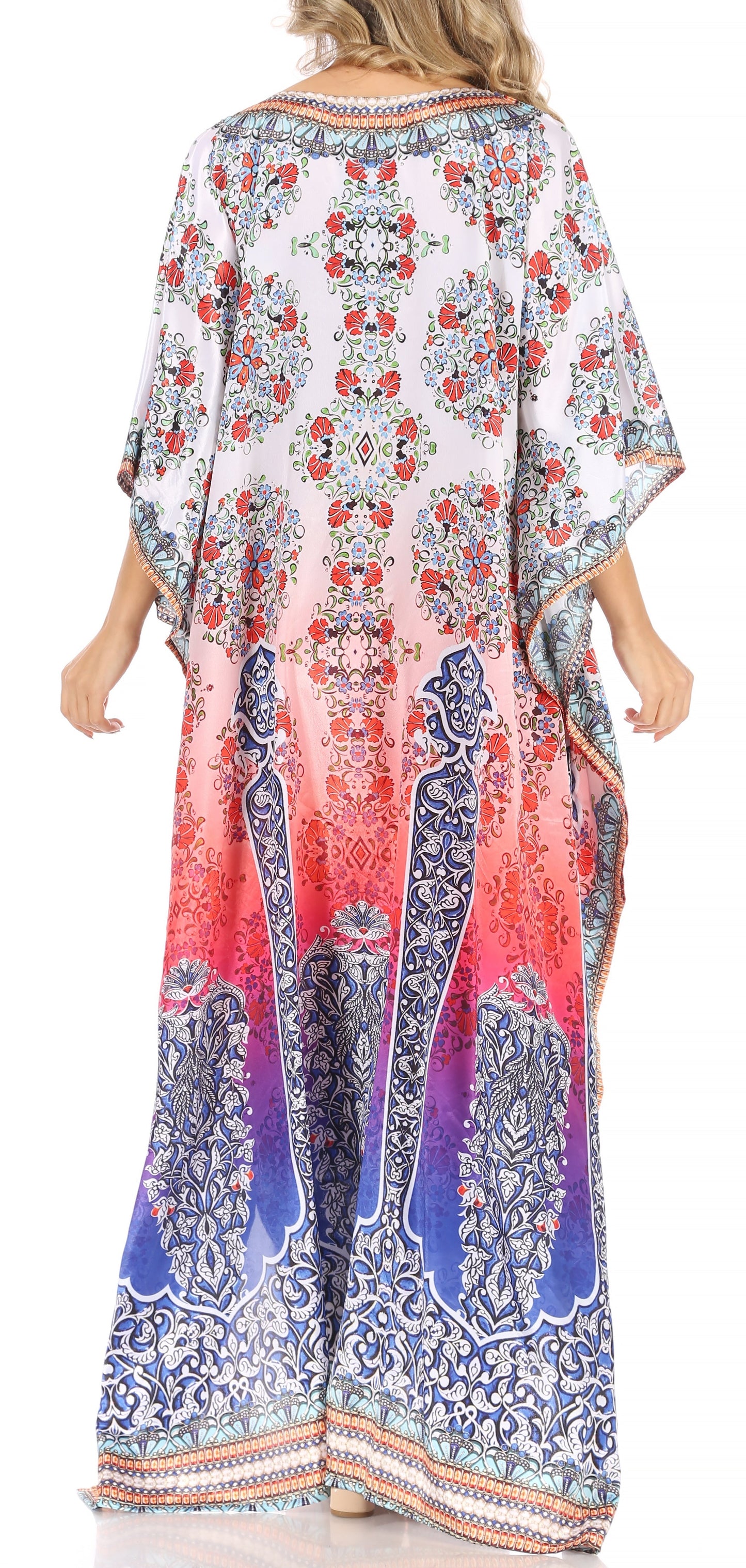 Sakkas Anahi Flowy Design V Neck Long Caftan Dress / Cover Up With Rhinestone