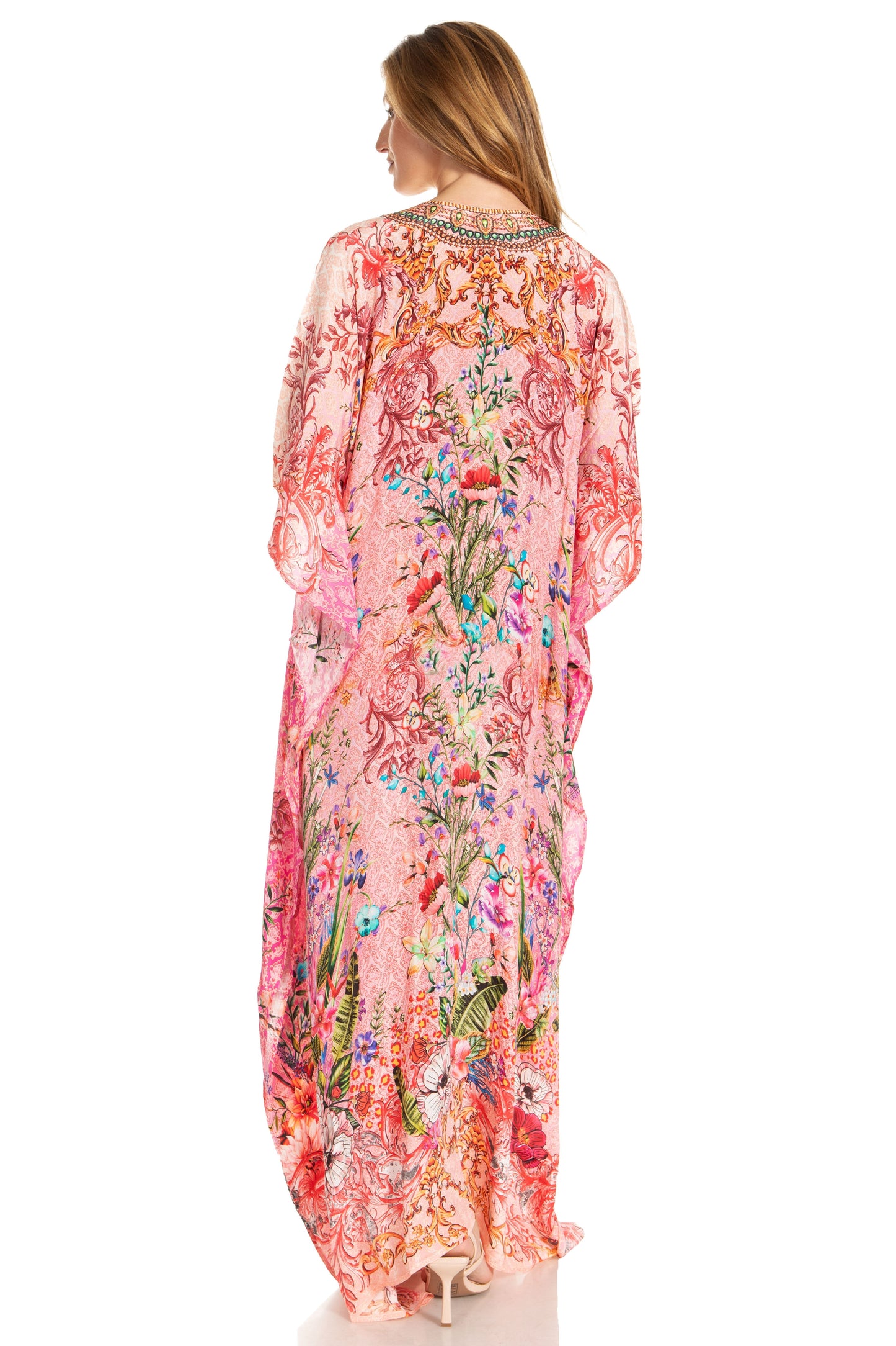 Sakkas Georgettina 2025 Flowy Rhinestone V Neck Long Caftan Dress / Cover Up