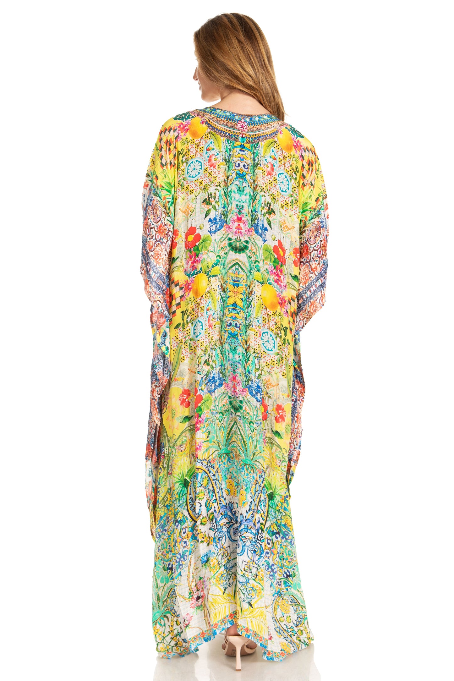 Sakkas Georgettina 2025 Flowy Rhinestone V Neck Long Caftan Dress / Cover Up