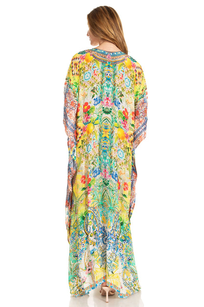 Sakkas Georgettina 2025 Flowy Rhinestone V Neck Long Caftan Dress / Cover Up